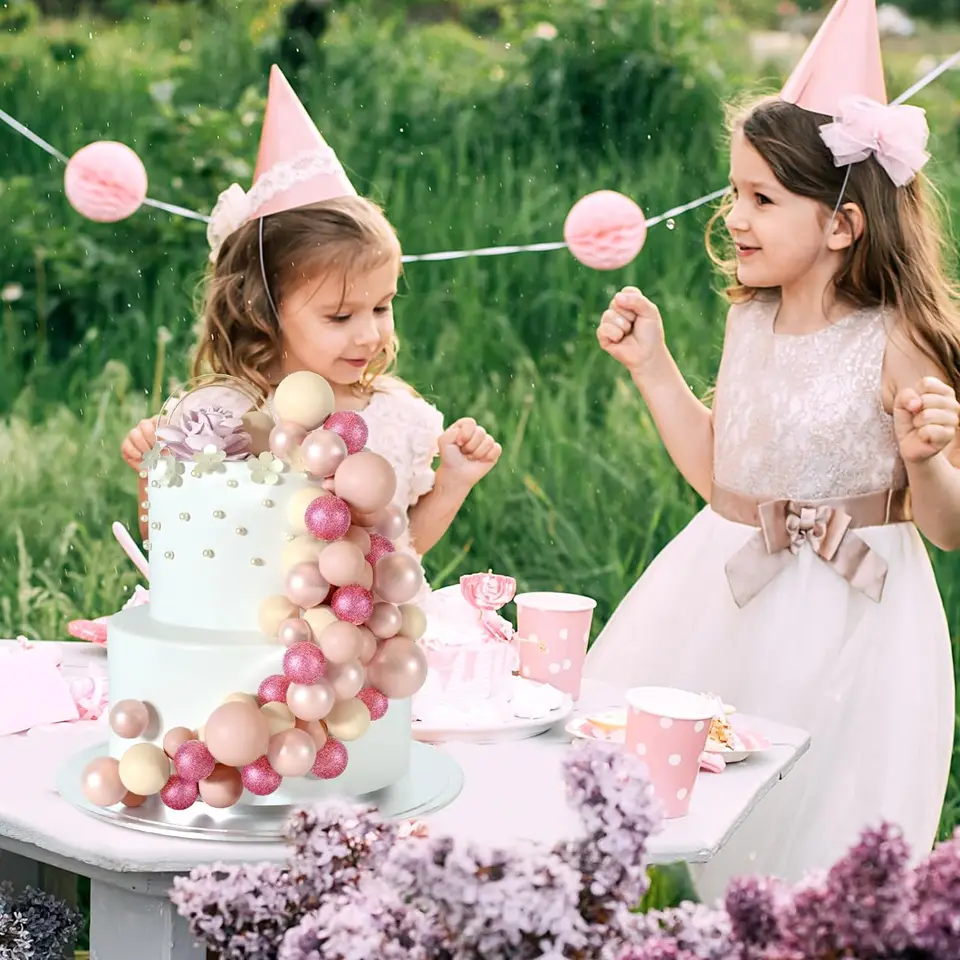 60 Stuks Diverse Maten Taartdecoratie Ballen Roze Goud Wit - Toppers
