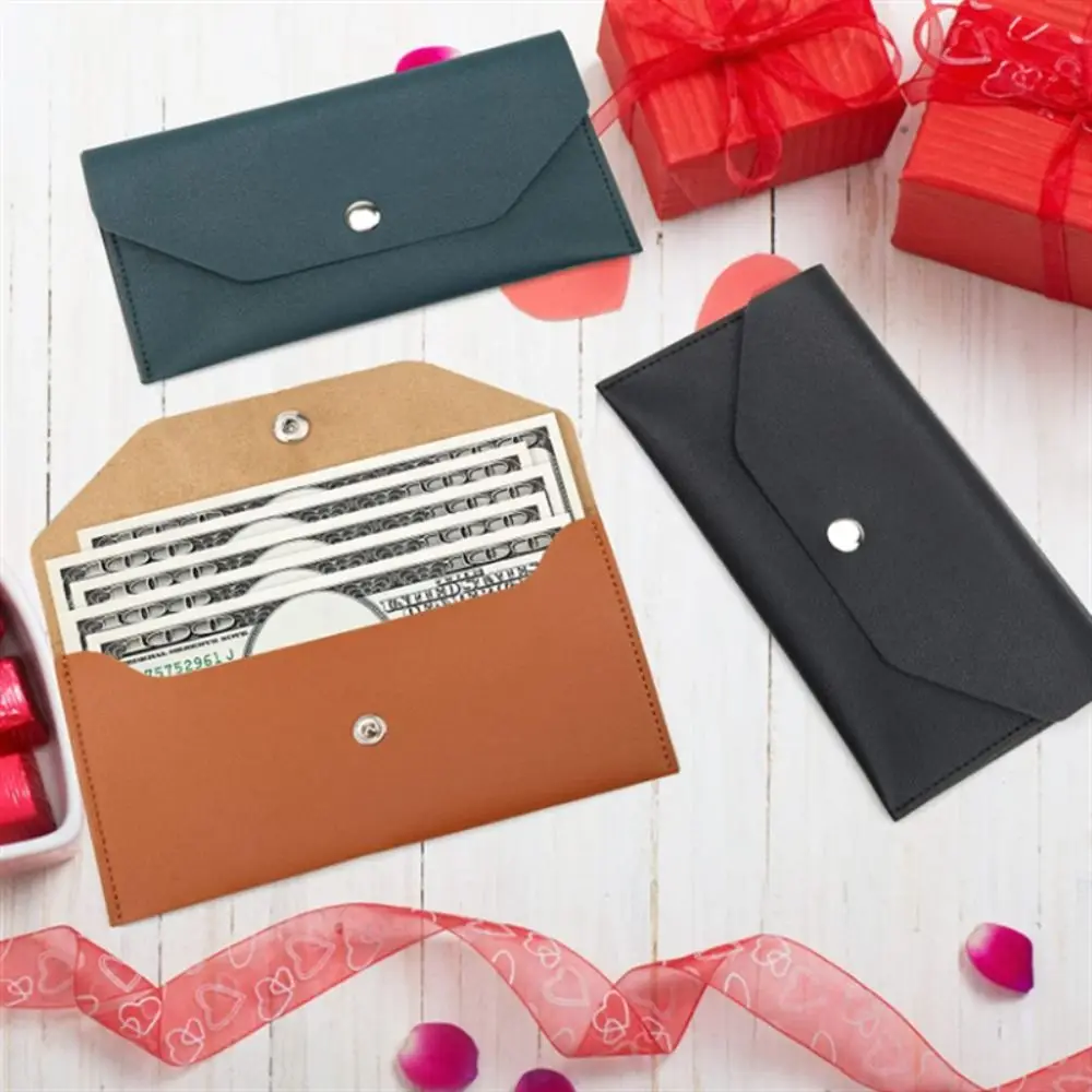 Envelope Wallet PU Leather Cash Envelope Wallet Classic Fashion Women's Ferrule Name Card Holder Gift