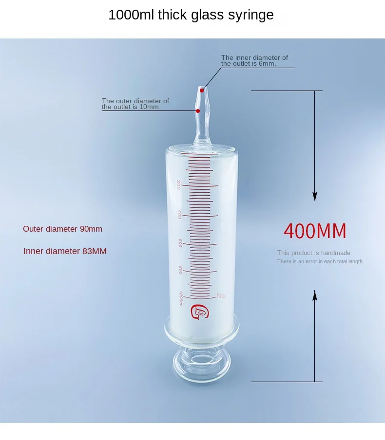 150ml/200ml/250ml/300ml/500ml/1000ml All Glass Syringes Large sausage device Gla