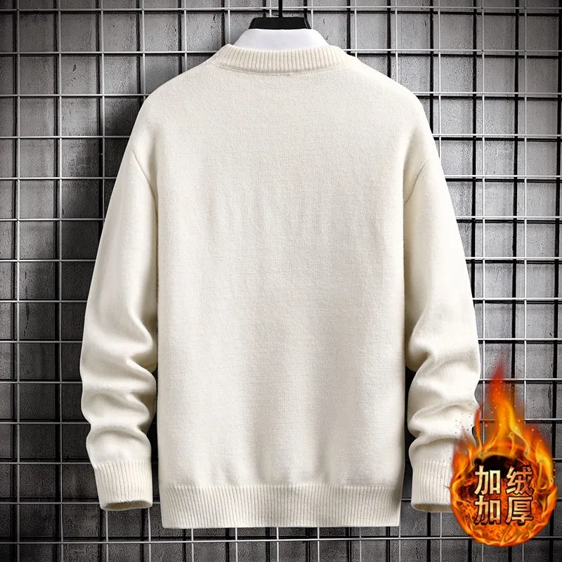 Mens Winter Thicken Fleece Warm Sweater Mens Fashion Casual Round Neck Bear Print Knitted Pullover Street Outdoor Sweatshirt 4XL 2