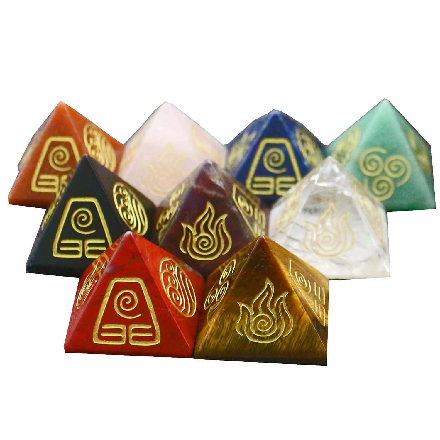 VGDS Hot Style Natural Crystal Quartz Amethyst Gem Pyramid Four Element Air Water Fire Earth Symbol Energy Jewelry Healing Stone