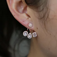 Geometric cz earring front back double sided ear stud elegance luxury wedding bridal gift fashion gorgeous women jewelry 1