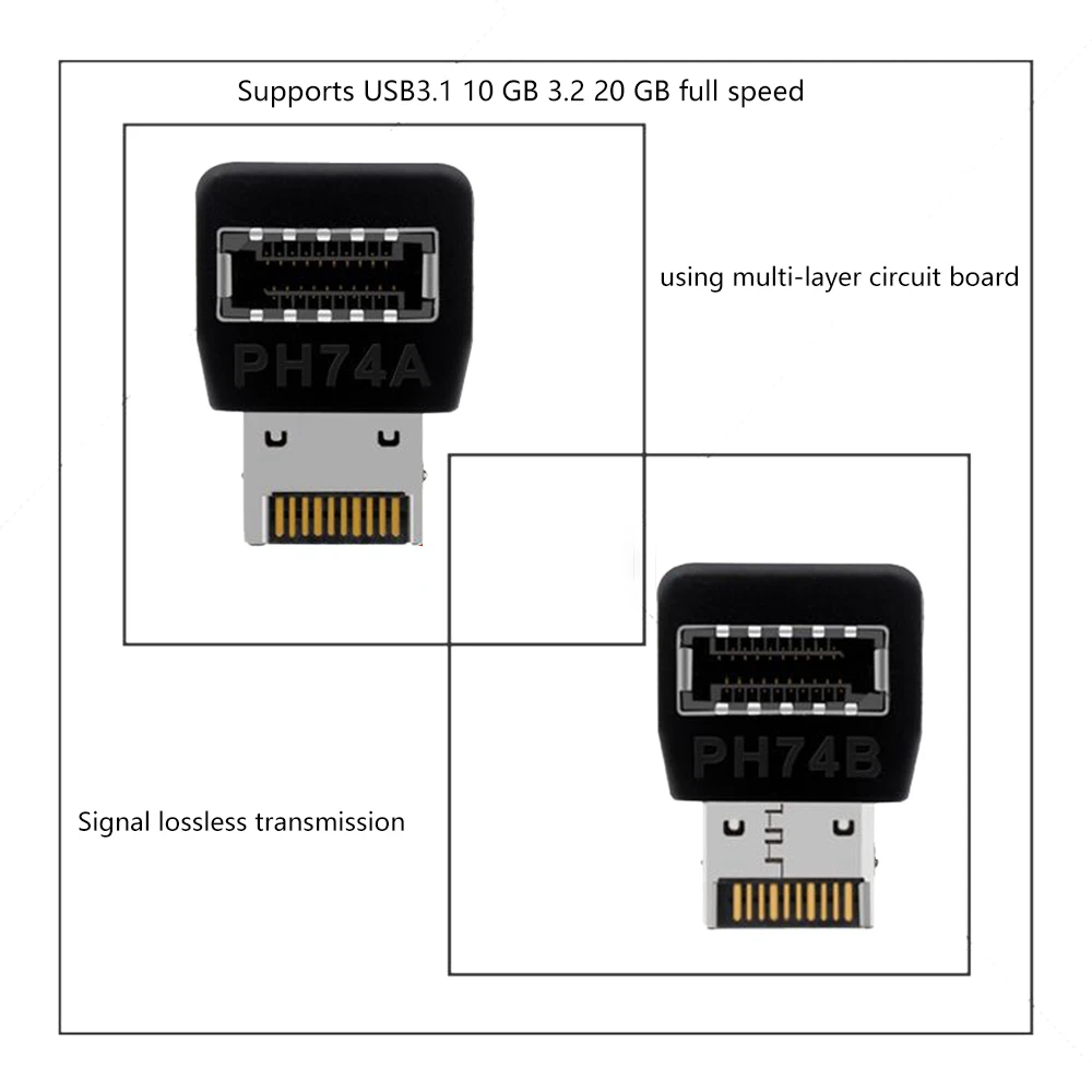컴퓨터 마더보드 타입-E USB 3.1 타입-E 인터페이스, 90 도 스티어링 엘보 전면 타입-C 설치 어댑터 (PH74A)