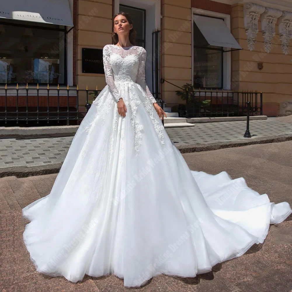 Long Sleeves Women Wedding Dresses 2024 High Quality Satin Surface Prom Gowns New Mopping Length Vestidos De Novias Customized 3