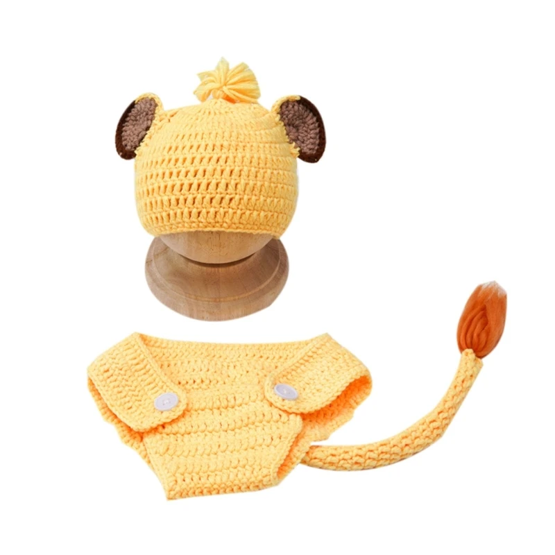 Baby Photoshoot Props Animal Costume Set Underpants & Lion Ear Hat Newborn Photo Props Photography Clothes Accessories 40JC