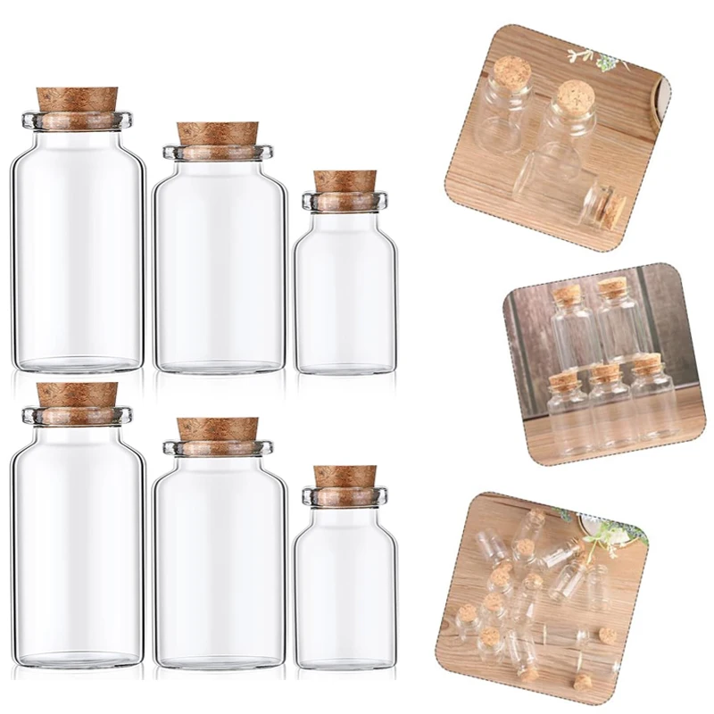 1pcs/1set of 50-150ml transparent cork empty glass bottle with label and brush candy storage glas jar household storage jar vial 5