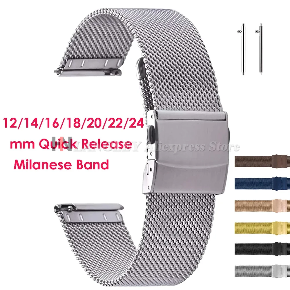 Elegant Stainless Steel Milanese Loop Mesh Watch Strap with Quick Release - Various Sizes Available
