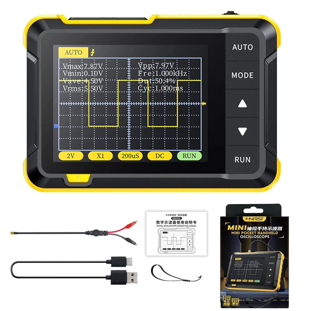 FNIRSI DSO152 2,8" TFT-Digitaloszilloskop, 2,5 MS/s hohe Abtastrate, 200 kHz Bandbreite, Triggerfunktion Auto/Nomal/Single