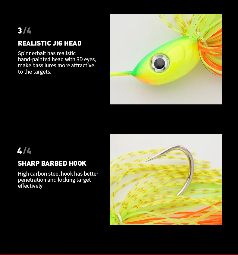 50g Spinnerbait Angelköder für Barsch, große Größe, Doppelblatt-Spinnerbait, Jigs, hochwertiger Angelköder – Detail 4