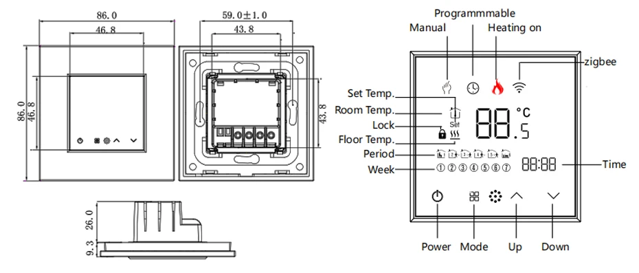 Quarto Termostato, Controlador de Temperatura, Alexa, Google App, Backlight