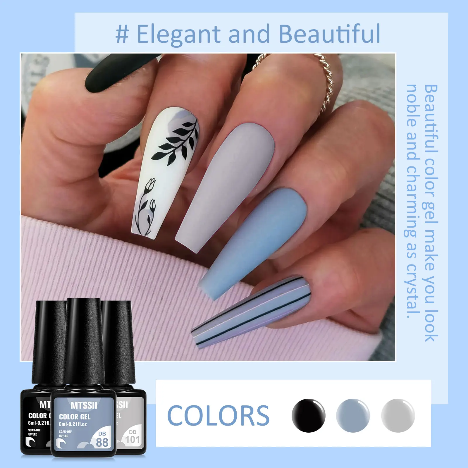 6PCS/Set Colorful Gorgeous Gel Nail Polish Kit Autumn Series Sparkling Shinning Manicure Soak Off Black White Nails Art Varnish 6
