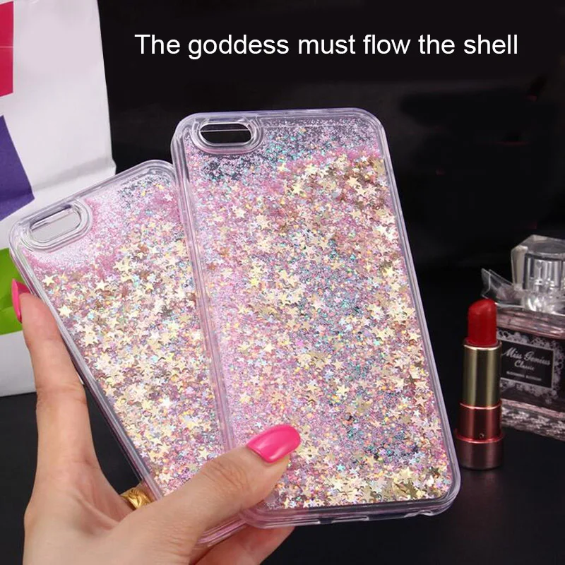 Love Heart Stars Glitter Quicksand Phone Case with Dynamic Liquid Back Cover