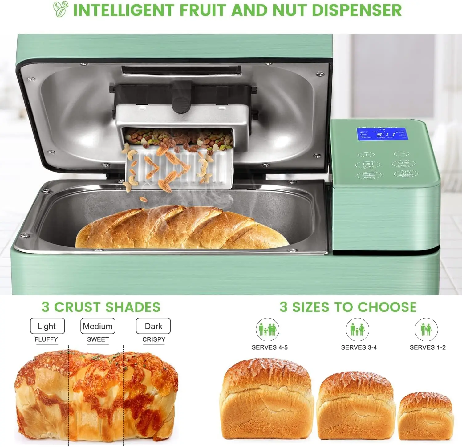 Bread Maker Machine with Dual Heaters, 17-in-1 Bread Machine With Die-Cast Ceramic Pan & Auto Fruit Dispenser, Full Stainless St 5