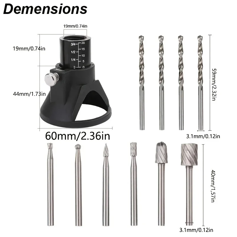 Rotary Wood Carving & Milling Tool Kit with Precision Guide Attachment