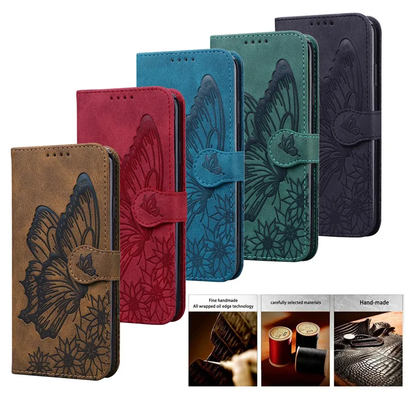 Elegant Butterfly Leather Phone Case with Card Holder and Wallet功能