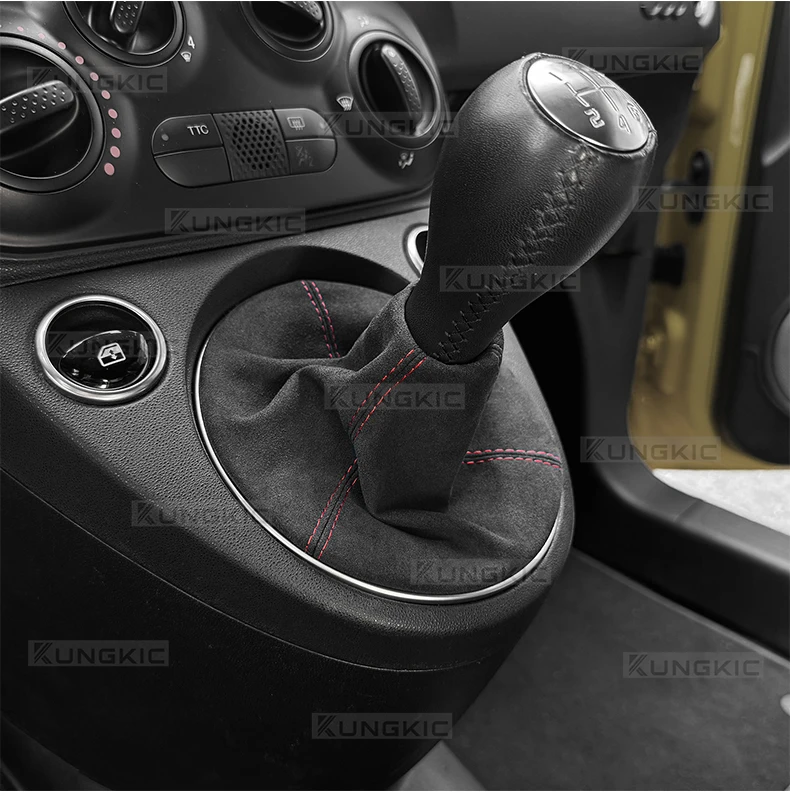 Für Abarth 595 695 2016-2024 Wildleder-Schalthebelmanschette Fiat 500 2011-2024 Schaltknauf-Abdeckung für Manuelles Getriebe – Detail 10