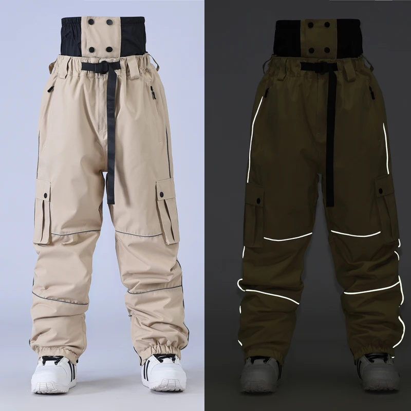 Winter Thick Ski Pants High Quality Straight Reflective Skiing Bib Men Women Warm Waterproof Windproof Outdoor Sports Snowboard