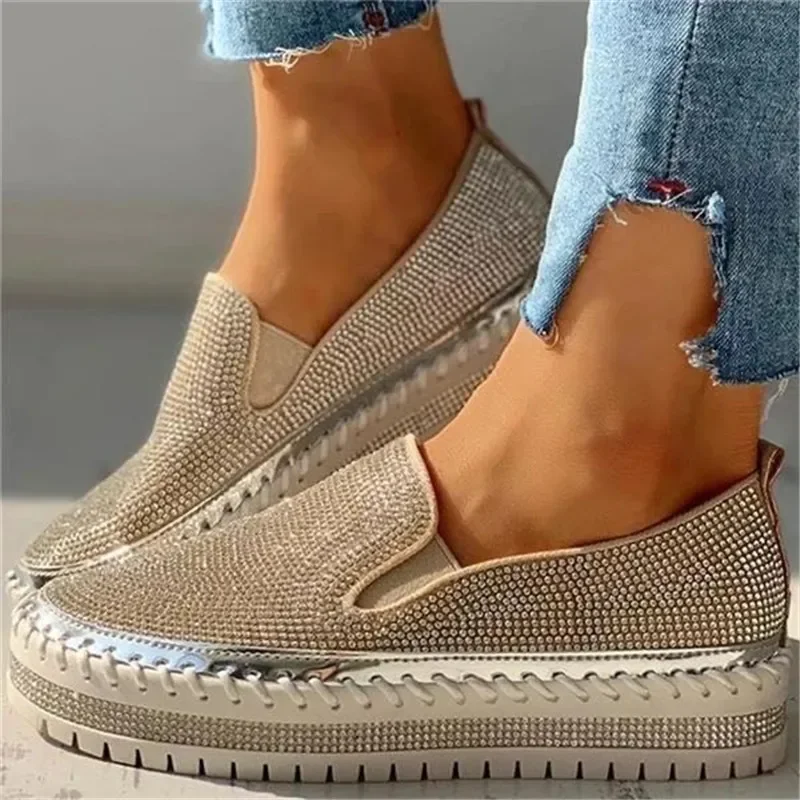 Ladies Flat Sequined Sneakers Casual Women's Mesh Lace-up Fine Diamond Sequins Thick-soled Comfortable  Vulcanized Shoes 3