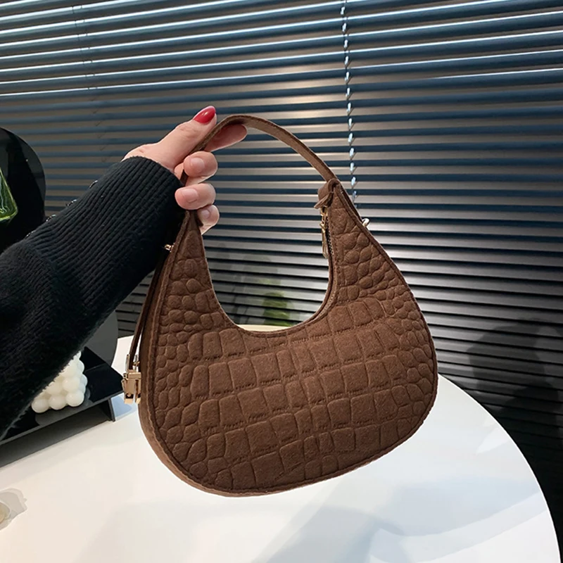 Women's Crocodile Grain Underarm Bags Felt Fashion Shoulder Bag Cute Simple Handbags Female Purses