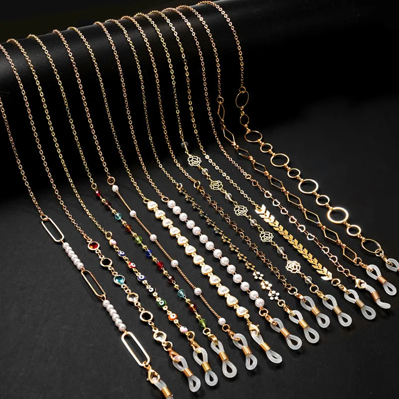 Fashion Eyeglass Chains Glasses Straps Glasses Chain Glasses Retainer for Women Pear Crystall Sunglasses Chains Glasses Cord Holder Gold Eyewear Lanyard Necklace Strap Rope