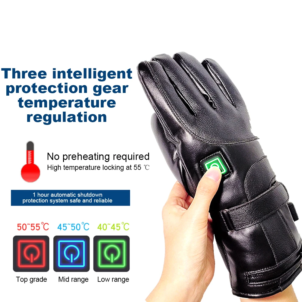 Rechargeable Heating Gloves 3 Temperature Levels Waterproof Thermal Touchscreen Gloves Hand Warmer for Outdoor Motorcycle Skiing