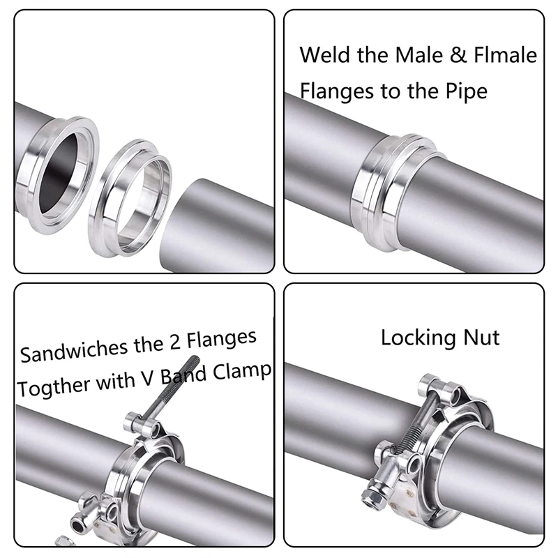 V-Band Klemme 2,5 Zoll Edelstahl - Turbo Auspuff Downpipe Flanschsatz 2-teilig