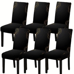 Elegant Black Stretchable Dining Chair Covers Set - Decorative and Protective Seat Covers (6PCS)