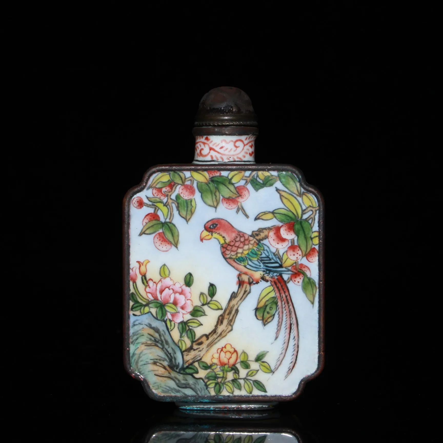 

Exquisite Picture Text Made Purple Copper Old Enamel Colorful Flowers Birds Snuff Bottle Decorations Gifts Friends Family