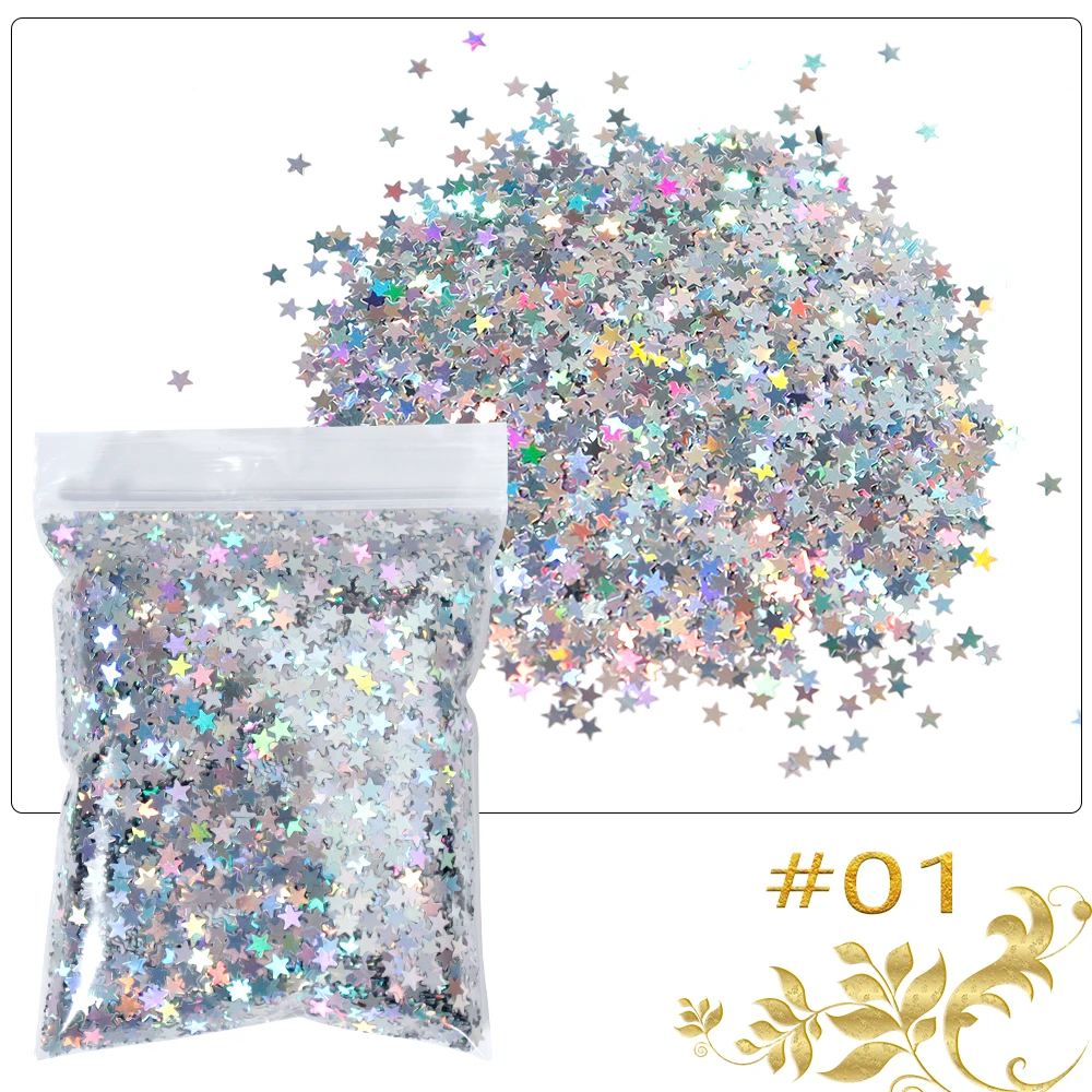 

50g Pentagram Star Nails Art Decoration Holographic Flakes Paillette Laser Shining Nail Art Glitter Sequins Nail Polish Sequins*