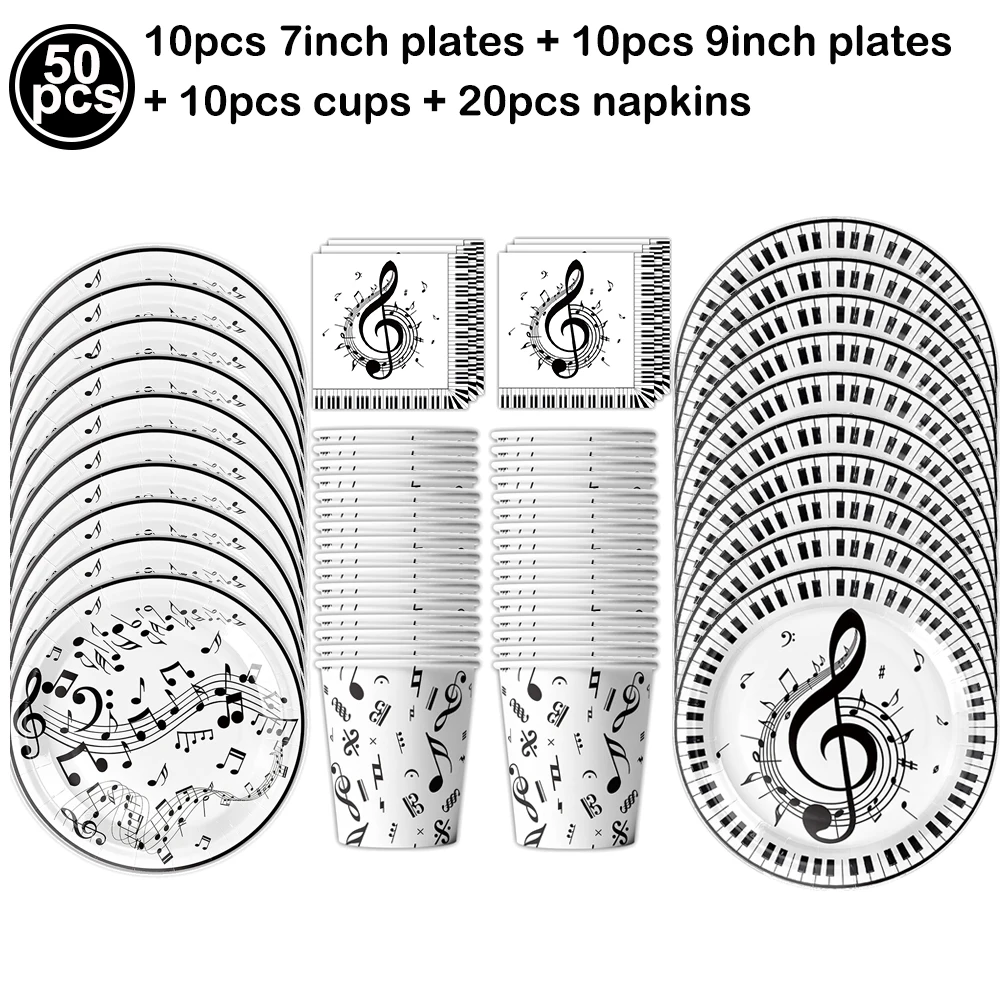 Music-Themed Party Supplies: Black Musical Note Disposable Tableware Set