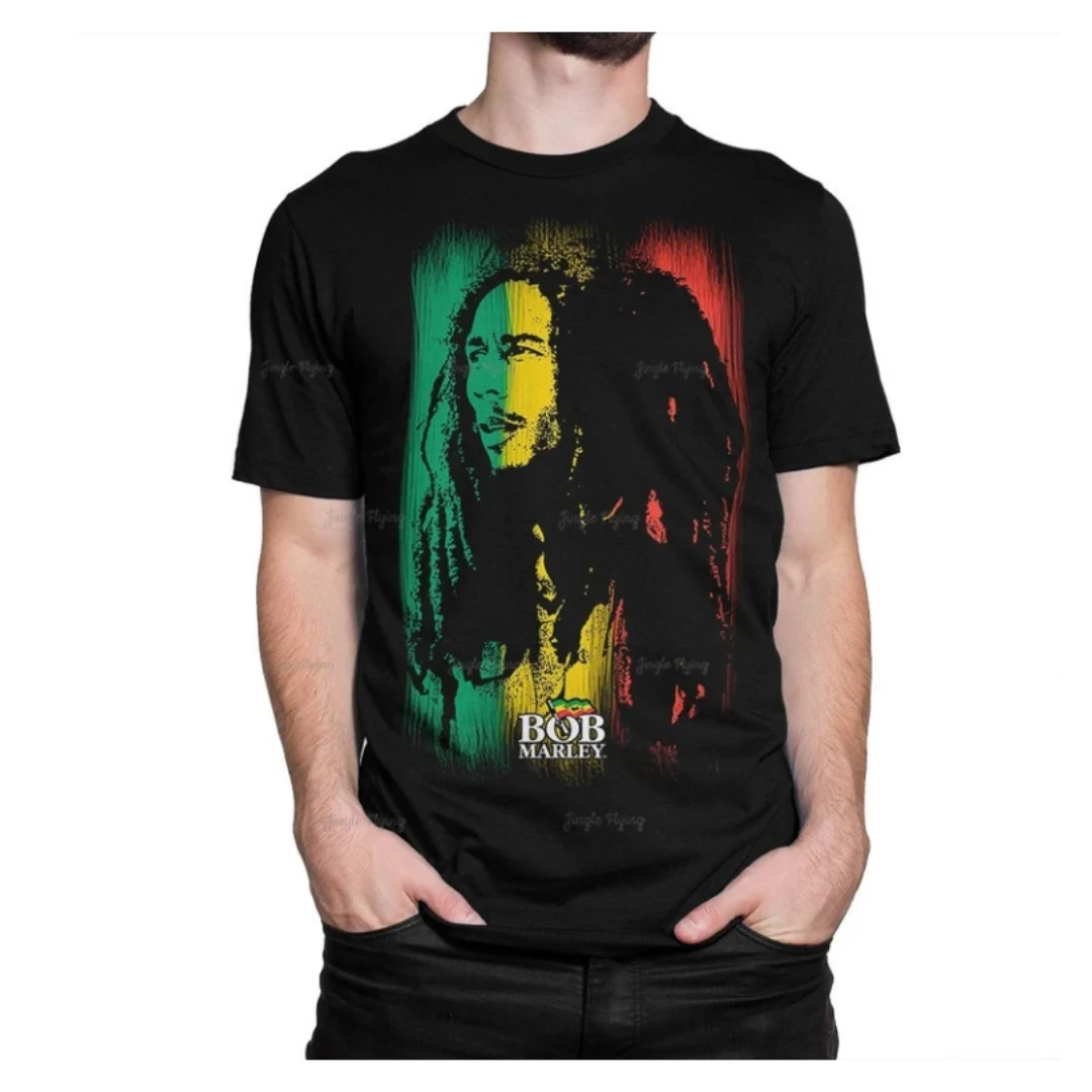 Bob Marley Tricolore T-Shirt Uomo Donna 100% Cotone T-Shirt Girocollo Manica Corta
