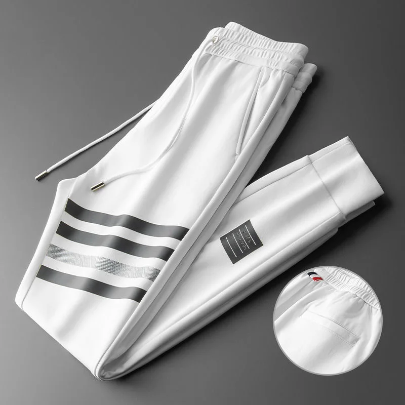 Mens Sports Pants Spring Summer Striped Casual Elastic