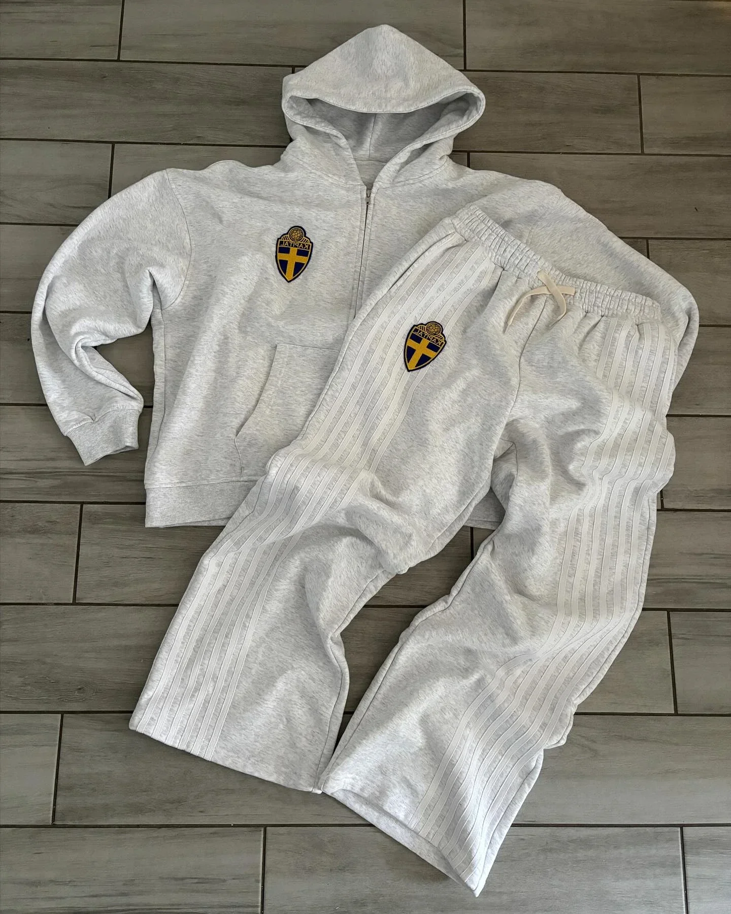 Streetwear Classic Striped Embroidered Oversized Zipper Sweatshirt Harajuku Gothic High Waist Casual Pants Sweatpants Y2K Suit 4
