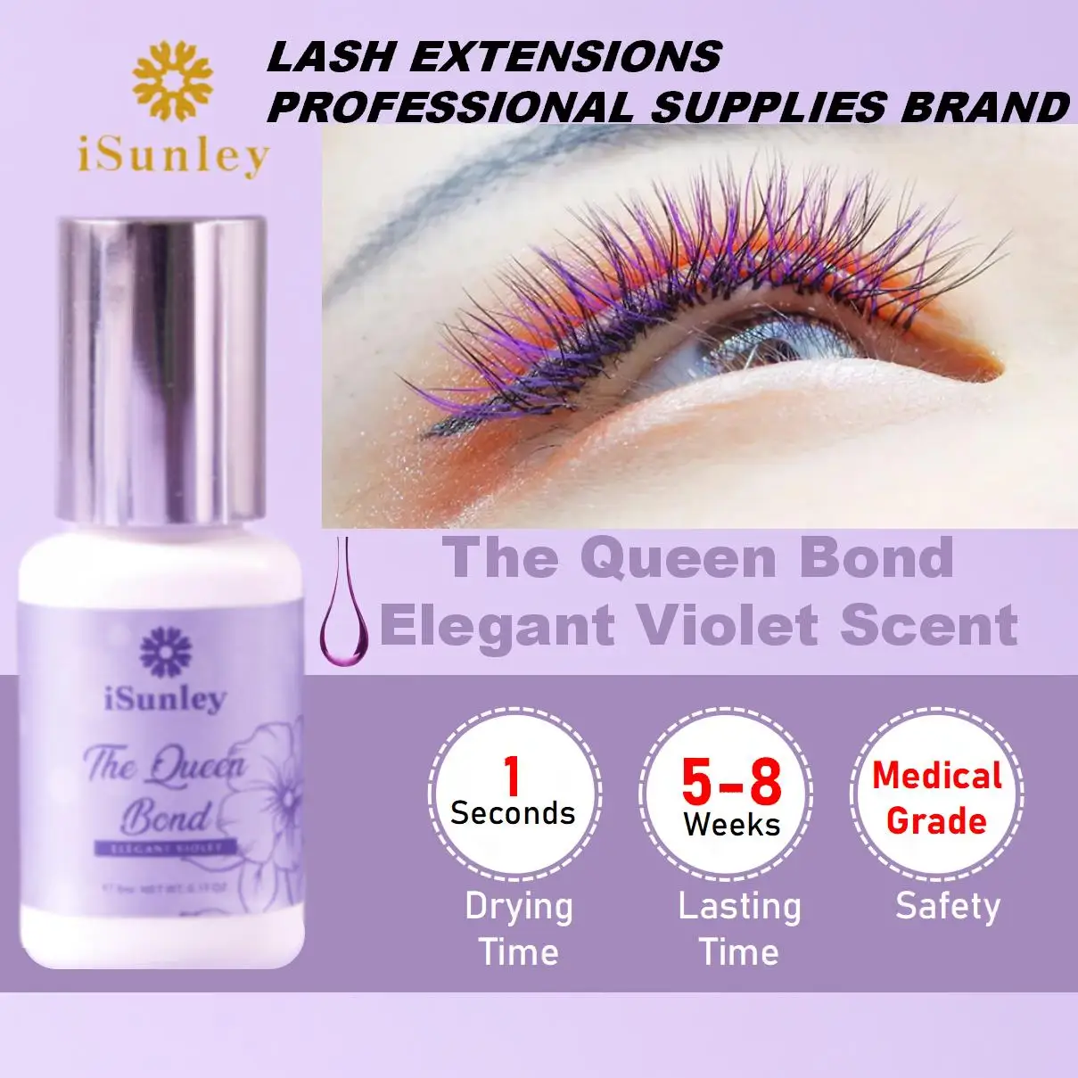 1s Fast Drying 6-8 Weeks Purple Glue for Eyelash Extension Fast and Strong Eyelash Extensions Glue False Lash Adhesive Supplies