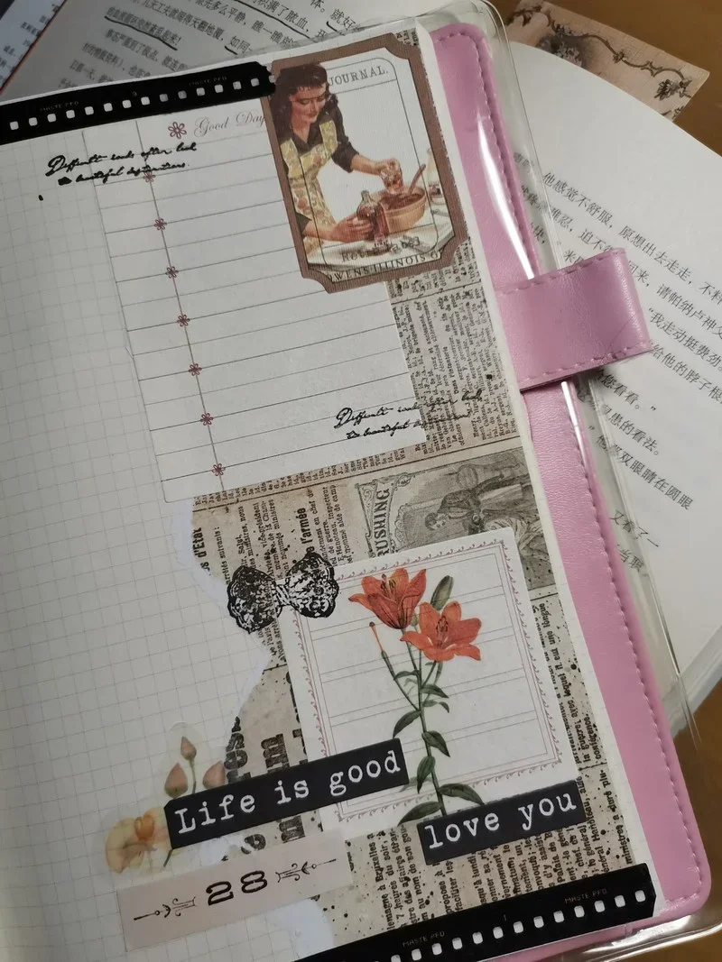 6 Sheet Tim Holtz Style Industrial Grunge Junk Journal Ephemera Vintage Sticker Newspaper Sticker Scrapbooking Material Supplies