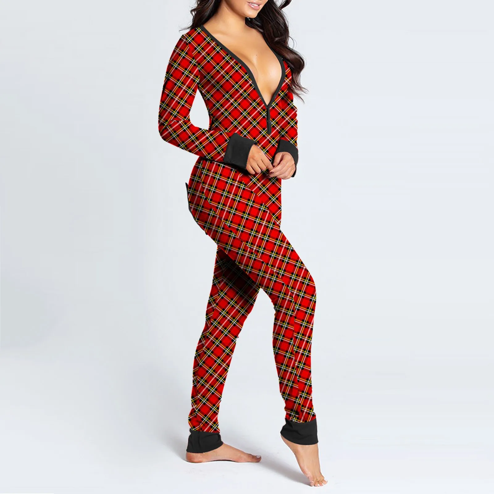 

Sexy Pyjama Women'S Jumpsuit Suit Button-Down Front Back Butt Bum Open Ass Flap Jumpsuit Loungewear Print Buttoned New