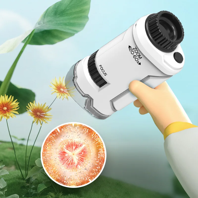 Kid Science Experiment Pocket Microscope Toy Kit 60-120x Educational Mini Handheld Microscope with Light Children Toys Gift 2