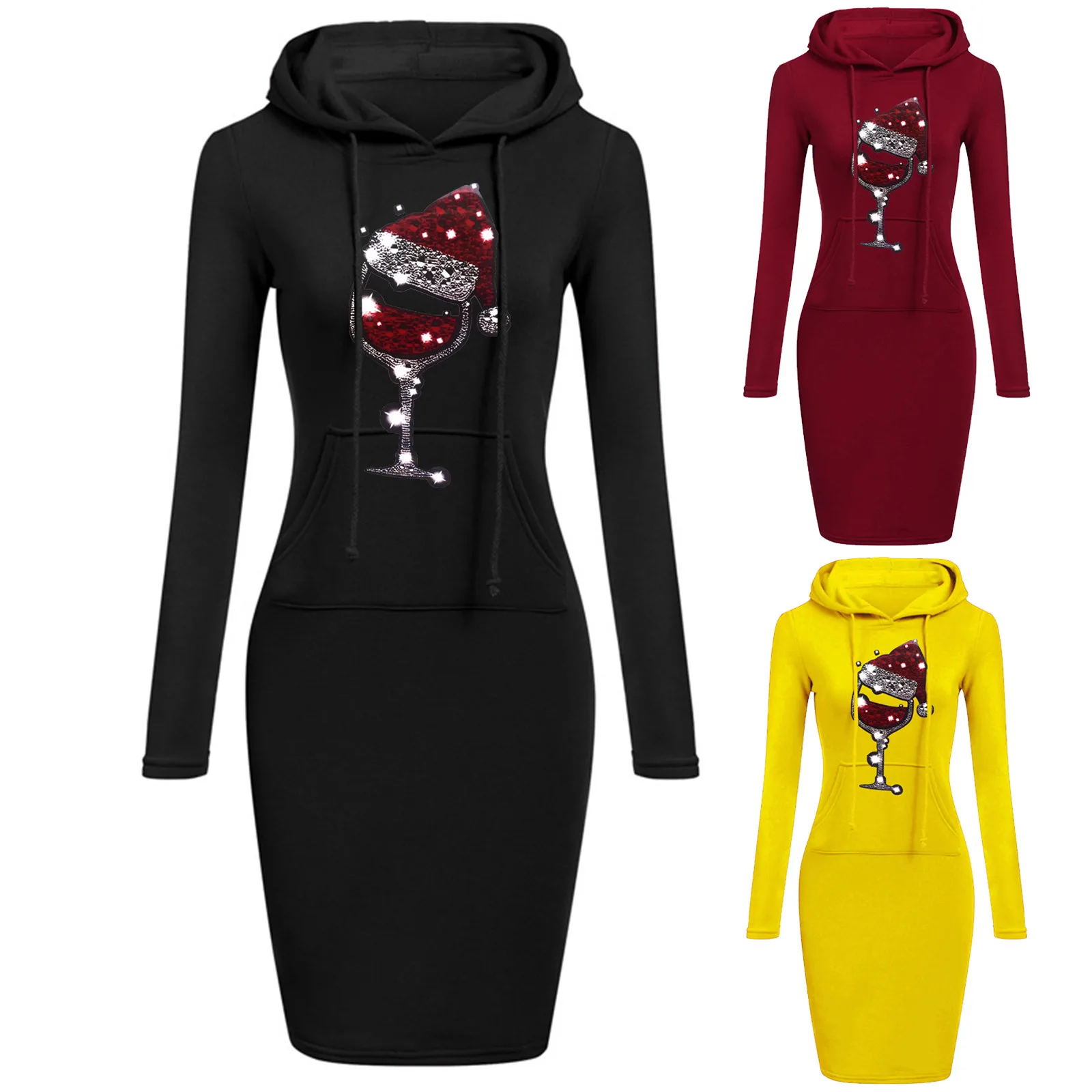 

Work Dresses for Women Office Women's Casual Christmas Hooded Sweatershirts Long Sleeve Drawstring Slim Hoodies Christmas Dress