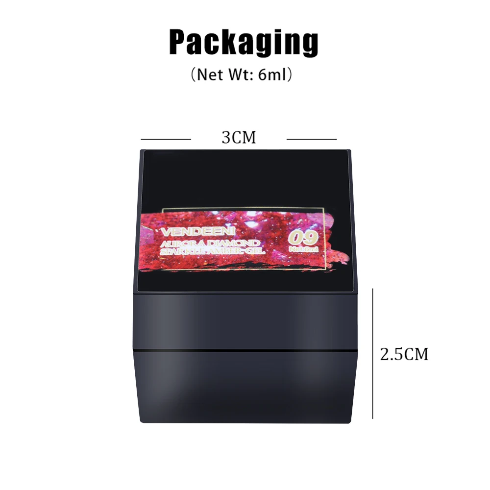 Vendeeni 깨진 다이아몬드 앰버 투명 젤 매니큐어 오로라 UV LED 흡수 젤 바니시 글리터 클리어 젤 래커, 9 가지 색상