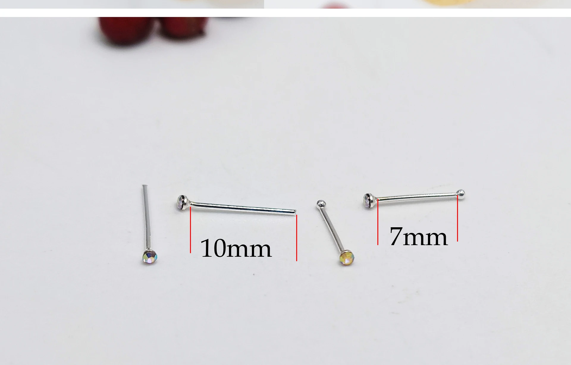 925 Sterling Silber Nasenstecker Ring Winzig 1,2 mm 2 mm AB Kristall Nasenpiercing Knochen Nariz Piercing Nez Schmuck 36 Stück – Detail 4