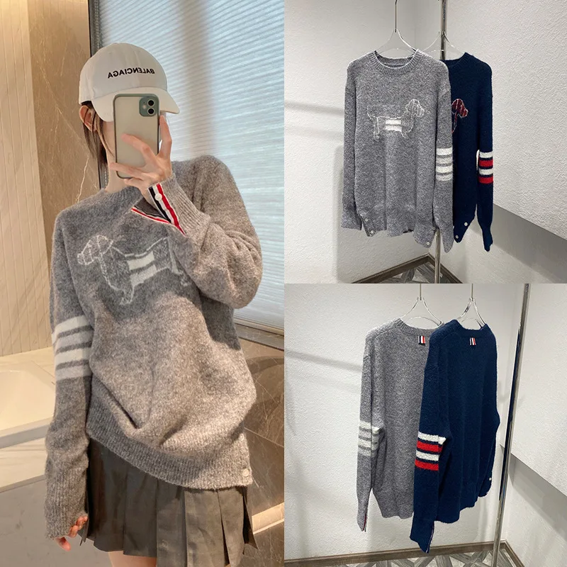 

Trend Brand TB Autumn Preppy Style Puppy Jacquard Mohair Women's Sweater Fashion All-match Loose Casual Couples Knitted Tops