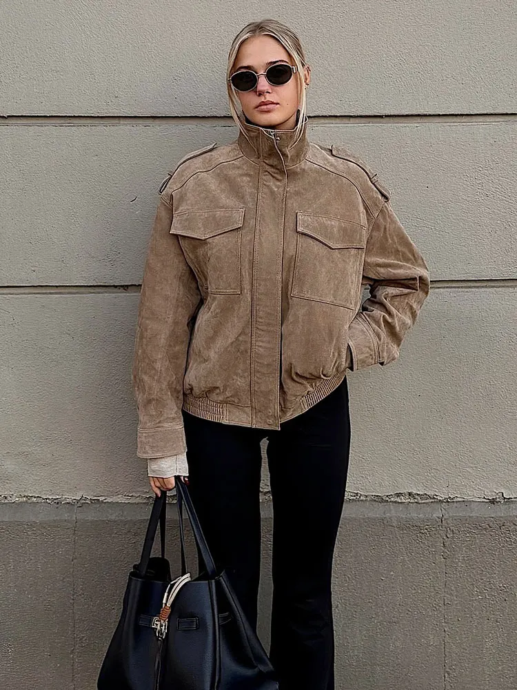 HH Autumn Jacket For Women Long Sleeve Zipper Overcoat Bomber Jackets Loose Coats With Pocket Female 2025 Fashion Lady Outwear