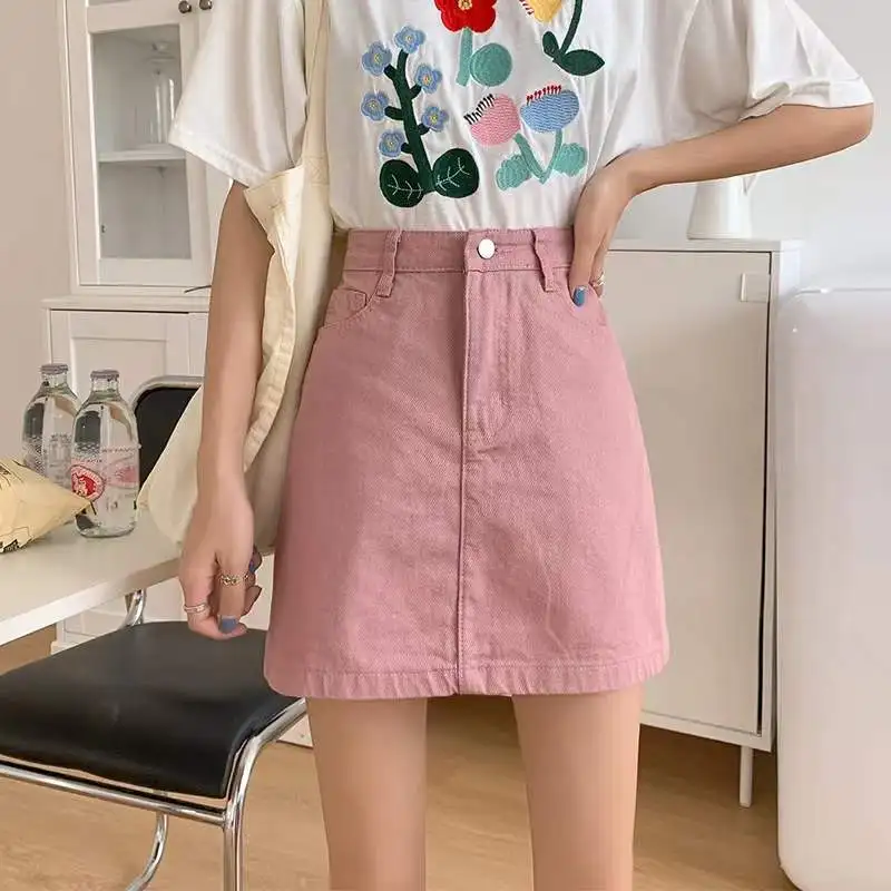 

Fashion Solid Demin Mini Skirt Women Summer New Korean Causal Jean Short Skirt Female Y2K Purple Skirt