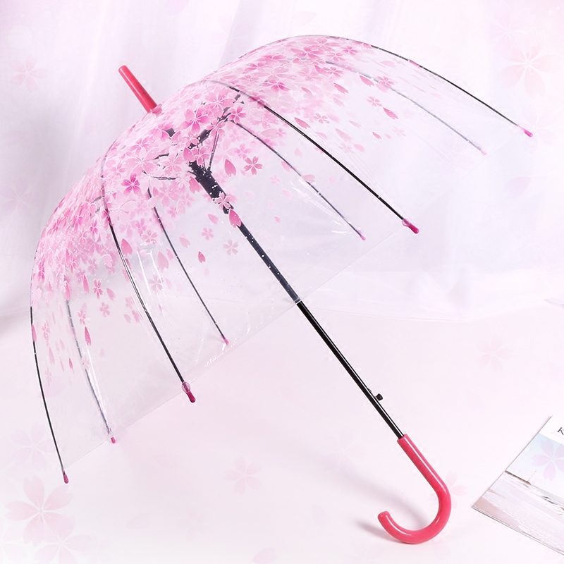 Transparent Long Handle Sakura Rain Umbrella for Students Girls High Aesthetic Value Simple Retro Sle Japanese Sle Ins
