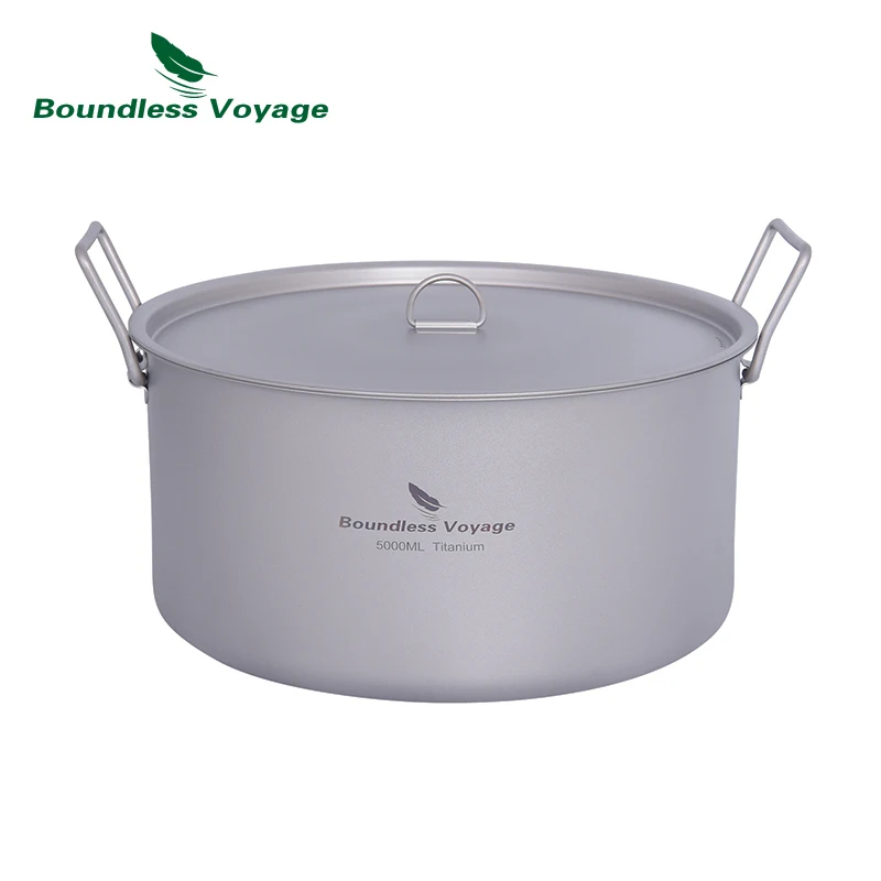 Big Capacity Soup Pot Titanium Camping Pot with Lid Folding Handle Hiking Picnic Outdoor Cooking 2L 5L Boundless Voyage