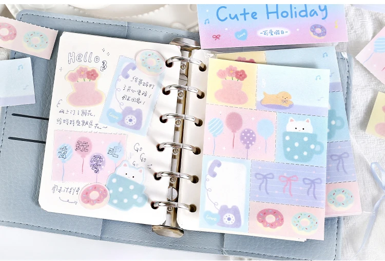 50 Blatt Slow Diary Serie Kawaii Cartoon Patchwork Notizblöcke DIY Scrapbook Ästhetisches Schreibwaren-Bastelpapier – Detail 7