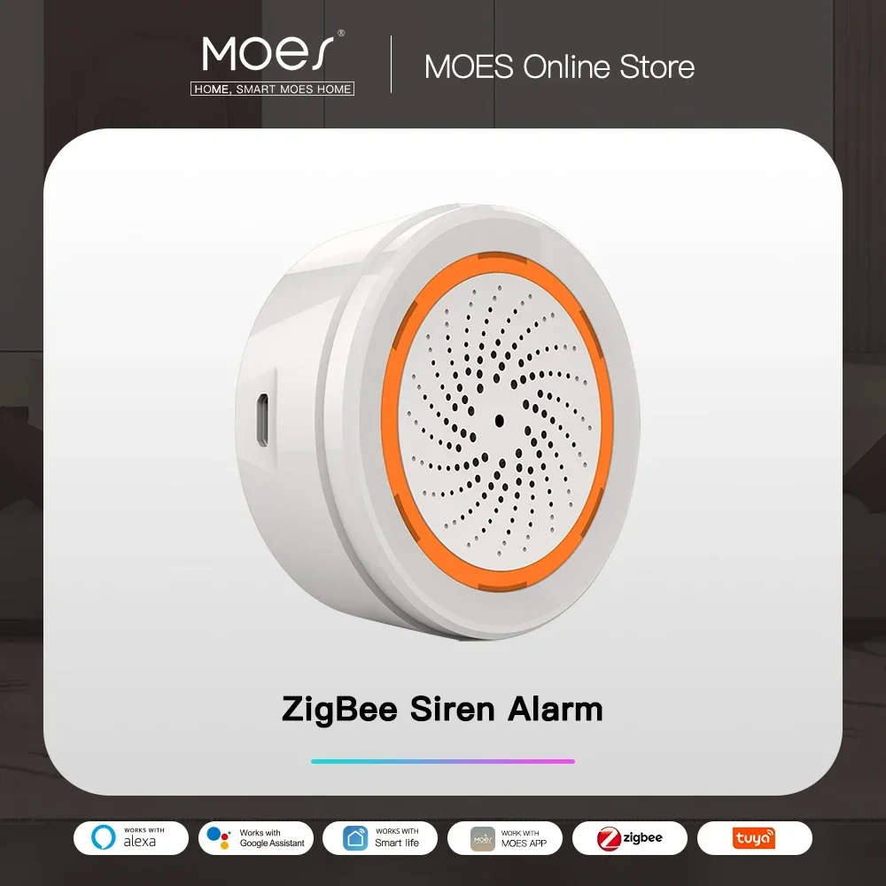 MOES Tuya ZigBee Smart Sound and Light Siren Sensor 90dB Smart Life Siren Home Security System Tuya Gateway Hub, Used With Alexa