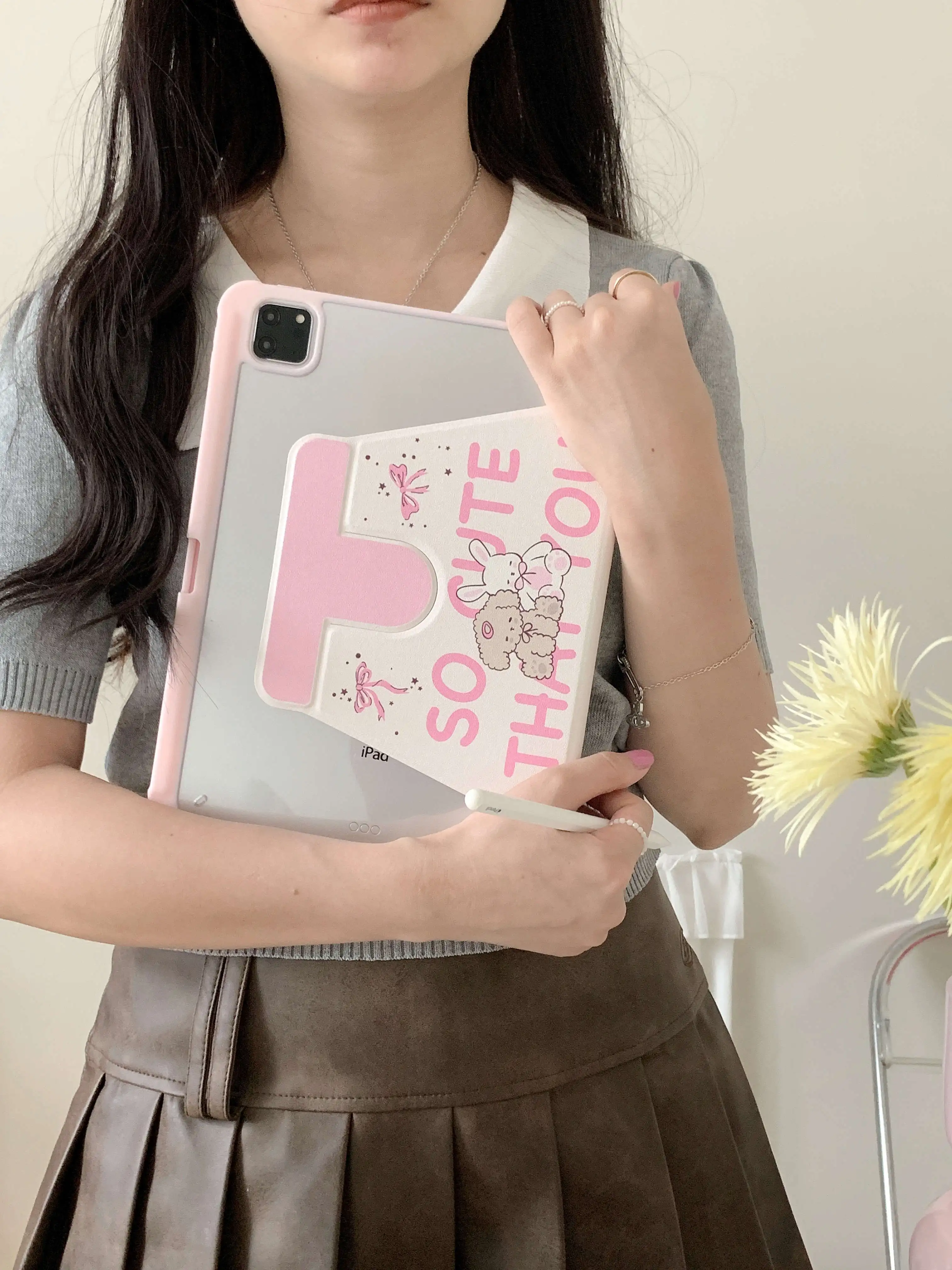 Cartoon Bow Bunny Case for iPad