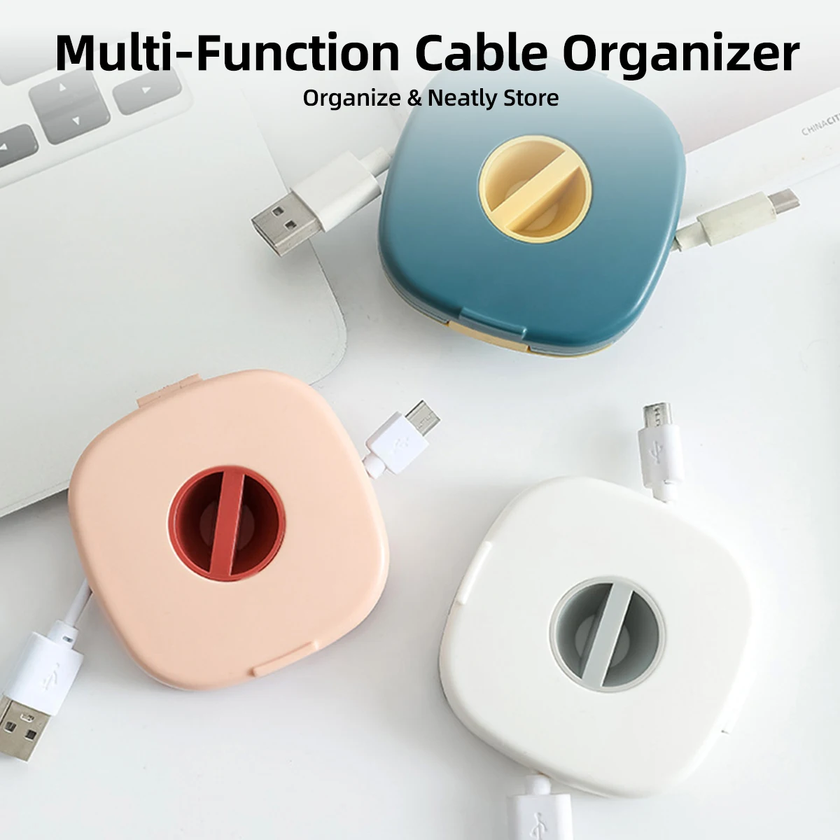 Compact Cable Organizer & Storage Solution - Round Retractable Cord Holder for Home, Office, and Classroom