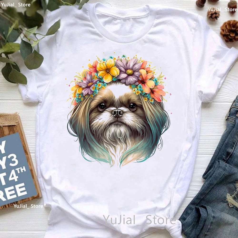 Kawaii Dog T Shirt Girls Shih Tzu/Pomeranian/Poodle Animal Print Tshirt Women' Clothing Summer Fashion Top Tee Shirt Femme